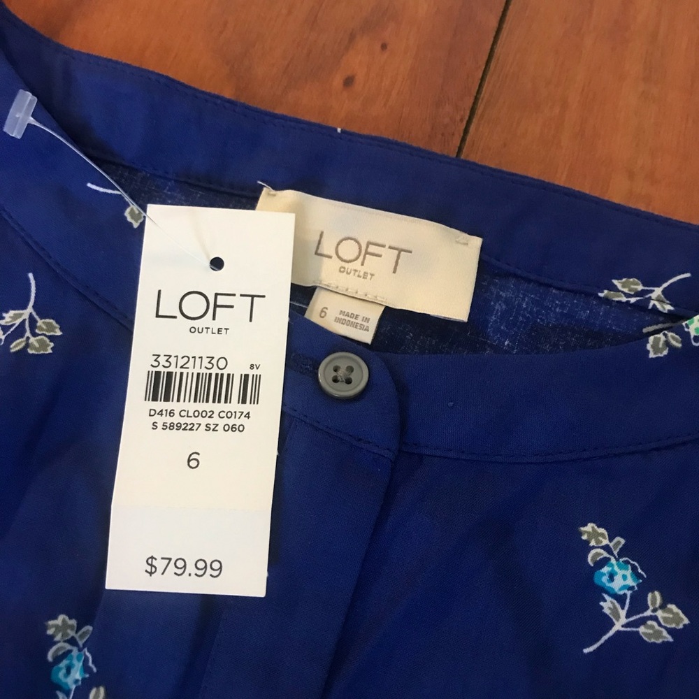 LOFT Royal Blue Floral Button-Front Tie-Waist Dress size 6 - Picture 2 of 16